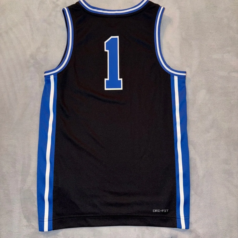 Nike Duke Blue Devils Basketball Jersey Kids Large Black Blue #1‎ Dri-FIT Elite